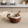 Tazza per Cereali in Ceramica Fatta a Mano, Tazza Vintage in Guscio di Cocco, Tazza da Caffè Irregolare con Cucchiaino, Texture Stilizzata Rustica per Colazione, Avena, Tè per la Casa