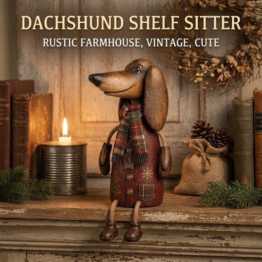Rustic Farmhouse Dachshund Figurine Cartoon Christmas Dog Decoration Home Decor Ornament Home