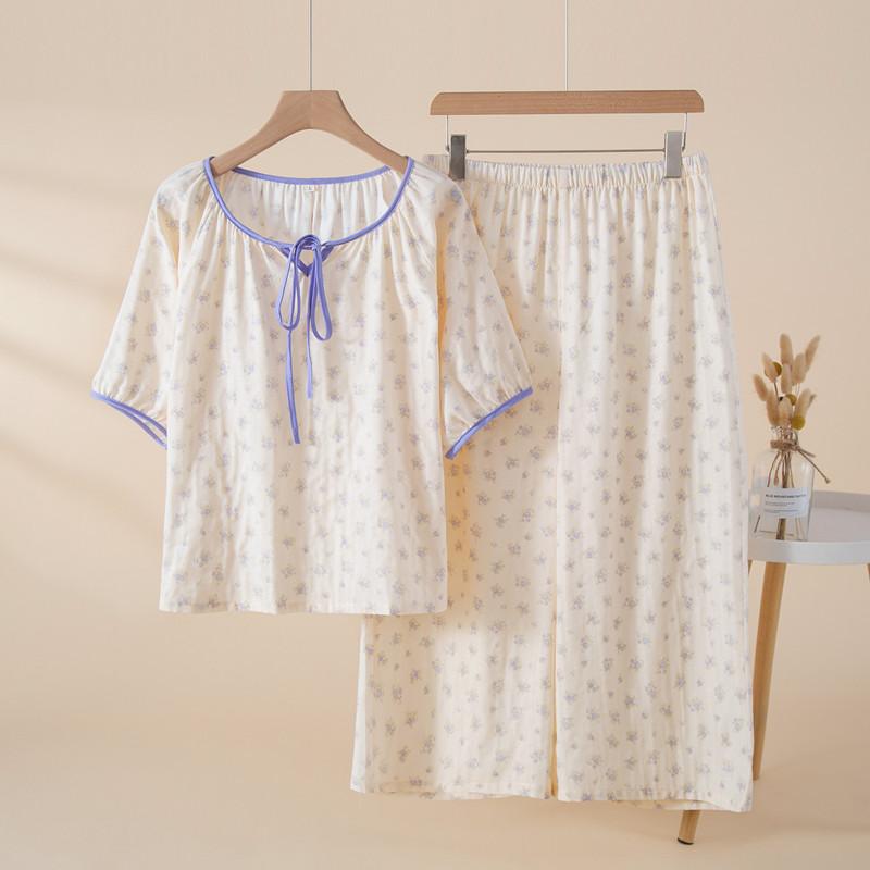 Summer Women's Pajama Ladies' Pajamas Set Short Sleeves+Long Pants Pajamas Spring Sleepwear Homewear Girl's Nightwear