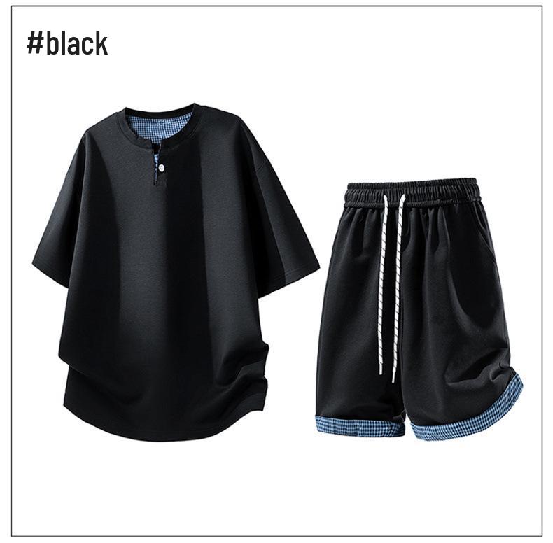 Men's Two-Piece Summer Set: Short Sleeve Tee & Five-Point Pants – Trendy, Sporty, Casual