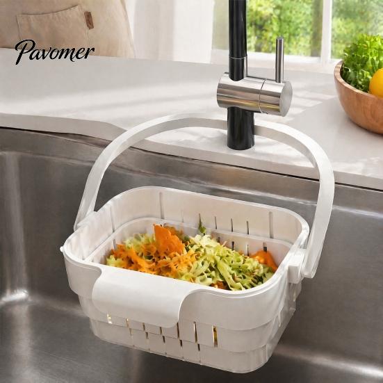 Over Sink Strainer Basket Kitchen Hanging Drain Basket, with Quick Drying Holes, Foldable Vegetable Washing Bowl for Space Saving Food Residue