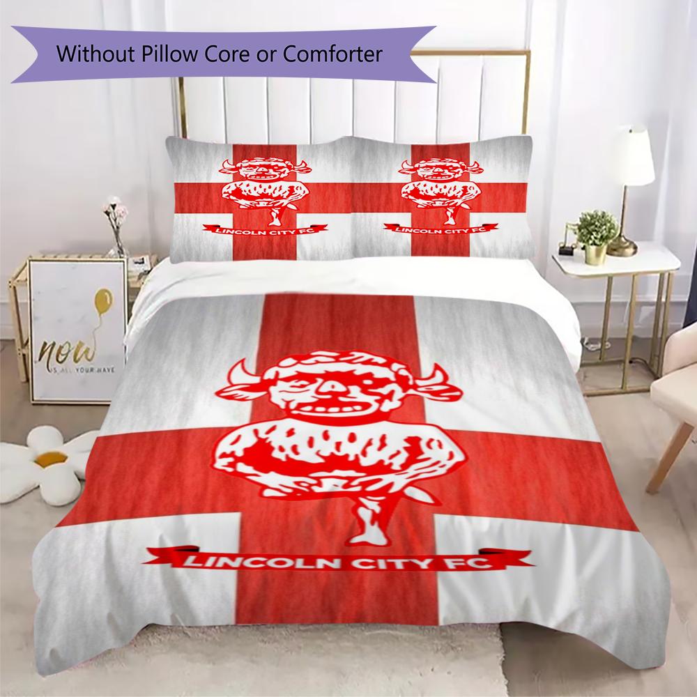 Lincoln City FC Pattern Bedding uilt Set uilt Cover Pillowcase Home Decoration Birthday Gift (1 * duvet cover + 2 * pillowcase without core)