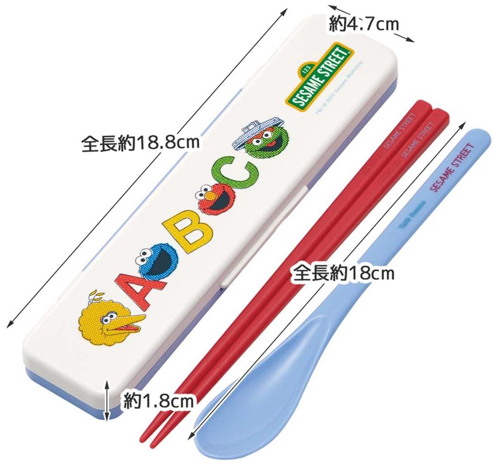 Skater Chopsticks and Spoon Combo Bento Adult Silent Silicone Made in Sesame Street Set, 18cm, Antibacterial, Box, Size, Cushions, Japan, Style,