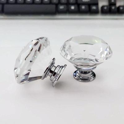 Poignée de bouton de tiroir en verre cristal 40 mm avec base dorée