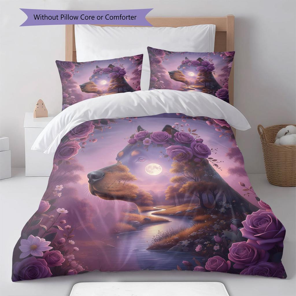 Doubleexposureanimals Pattern Bedding Quilt Set Quilt Cover Pillowcase Home Decoration Birthday Gift (1 * duvet cover + 2 * pillowcase, without core)