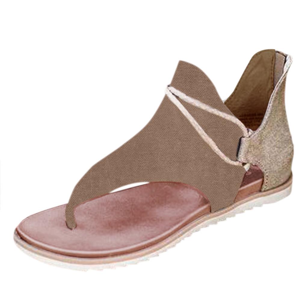 Women Summer Clip-Toe Shoes Zipper Comfy Sandals Flats Lady Casual Beach Sandals