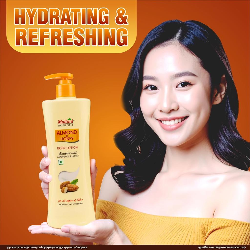 Multani Naturals Almond & Honey Body Lotion 400 Ml Pack of 1 Hydrating Face & Body Moisturiser for Soft Smooth Skin
