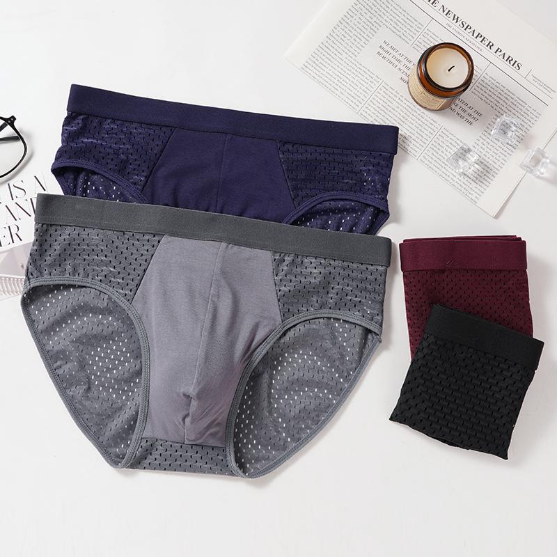 Men's Breifs Panties Boxers Male Hombre Breathable Mesh Ice Silk Men's Intimate Underpants Men Solid Color Underwear