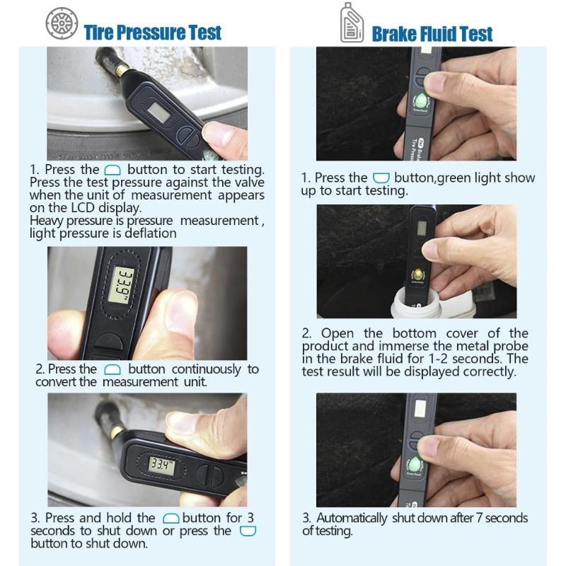 Strong Ergonomic Brake Fluid & Tire Pressure Tester Small & Lightweight for Professional Repair Man & DIY Enthusiasts