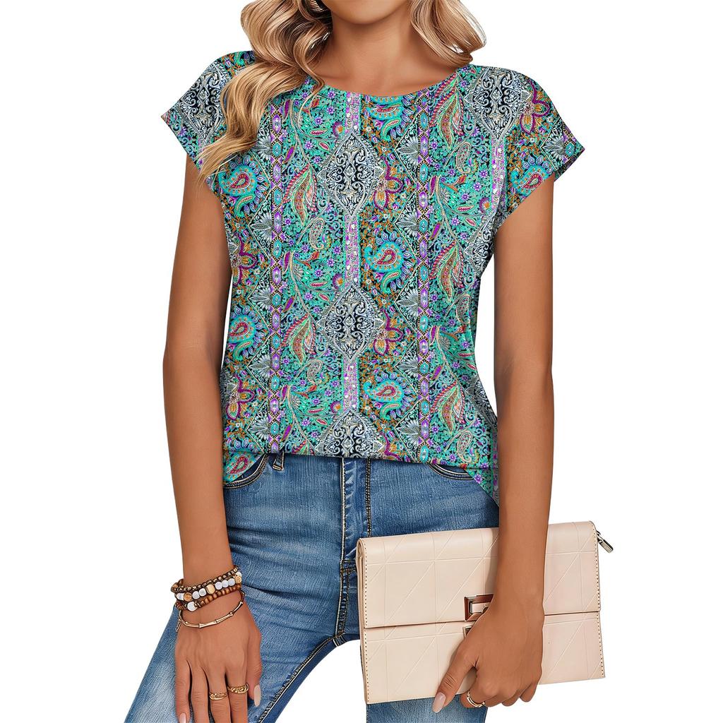 Damen Modisches Lässiges Retro-Print T-Shirt mit lockerem Schnitt