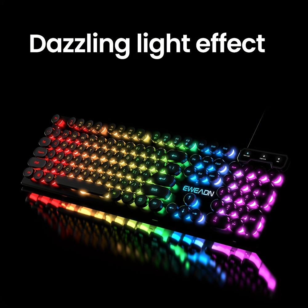 

EWEADN GX30 Retro Punk Computer Laptop Keyboard USB Wired Backlit Gaming Keyboard Black/Rainbow Light