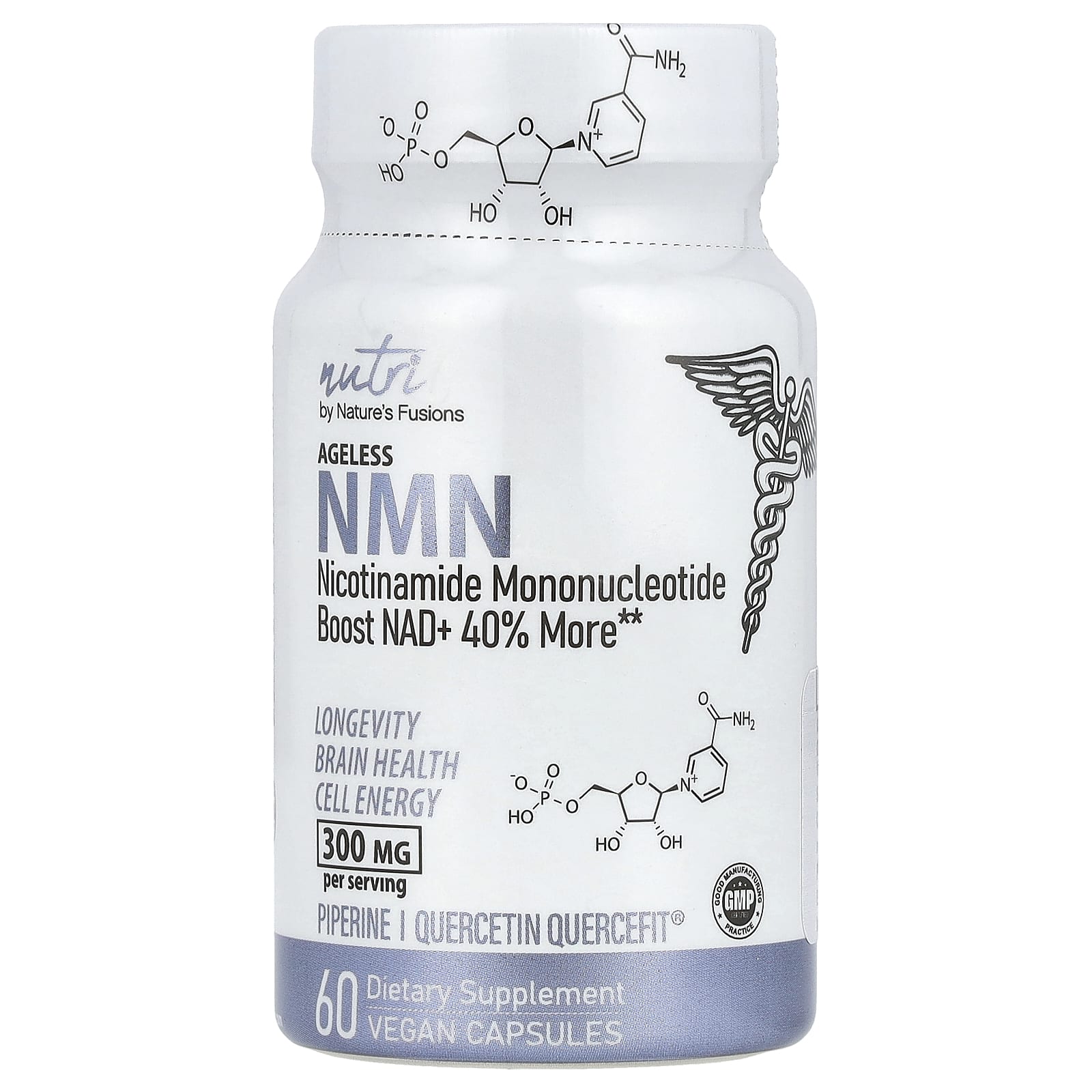 

Nature s Fusions, Ageless NMN, 300 mg, 60 Veggie Capsules (150 mg per capsule)