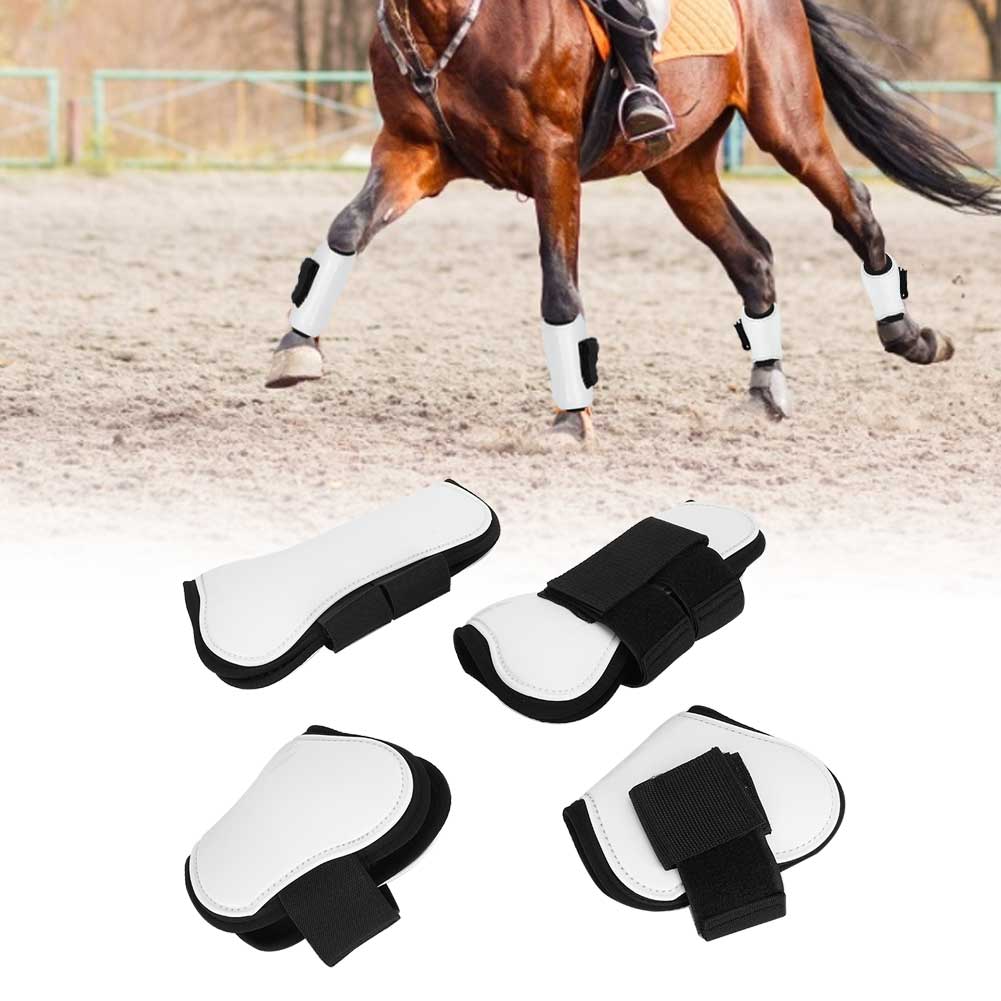 4PCS White PU Shell Horse Front Back Leg Guard Boot Wrap Protector Riding Equipment During Jumping