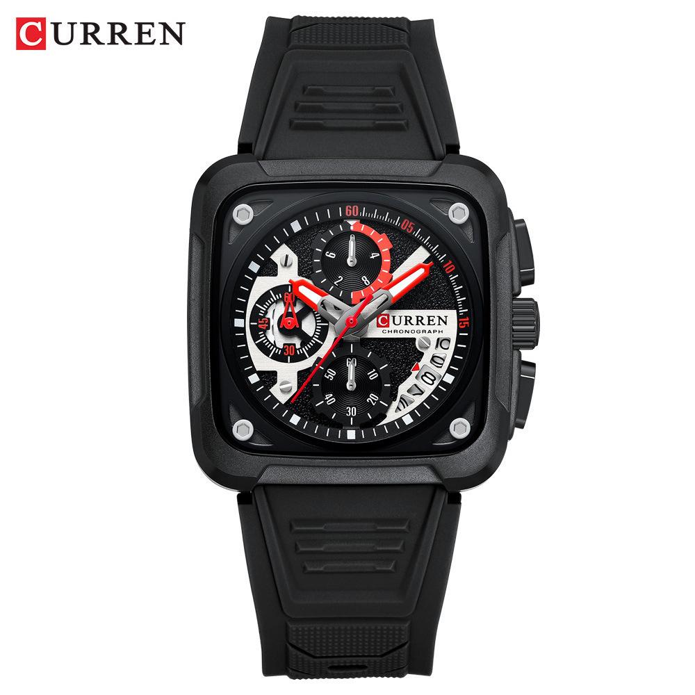 Curren 8461 Men's Multi-function Calendar Watch with Six Hands and Rubber Strap for Teens and Students.