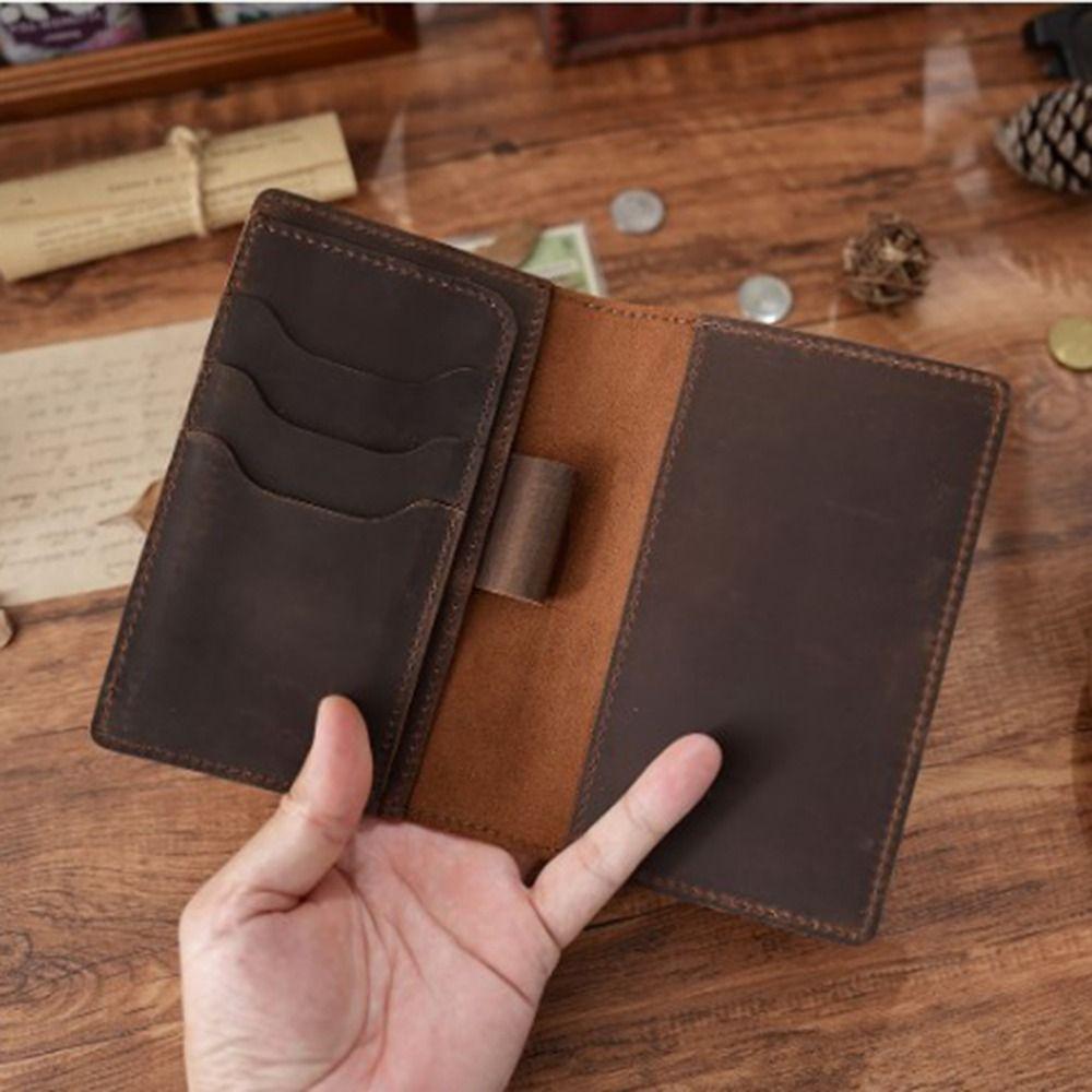 Crazy Horse Leather Genuine Leather Notebook Pen Slot Leather Journal Cover Gift for Men