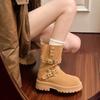 Fashion Studded Metal Buckle Platform Single Boots Women's Autumn New Round Toe Upper Foot Non-Slip Block Heel Short Boots
