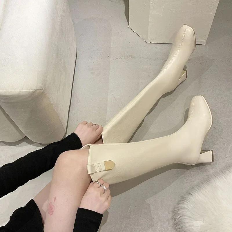 Fashion High Heels Knee Shaft Shoes Woman Black Long Boots for Women Winter 2024 Elegant Heeled Chic Hot Sale New Spring Fashion Trend