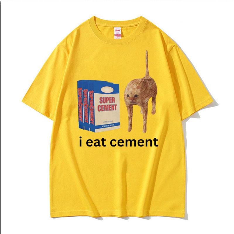 

Футболка с надписью «Я ем цемент» Смешная, саркастическая, оскорбительная, случайная, с принтом мема «кошка», футболки женские, унисекс, повседневные топы XXXL жёлтый