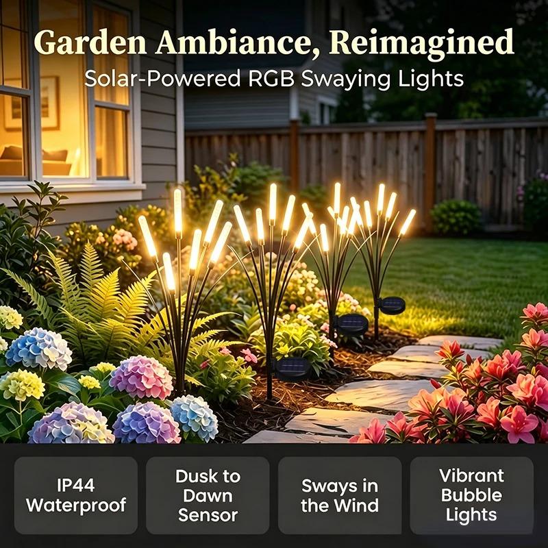 Solar LED Glowing Bubbles Cylindrical Reed Lights IP65 Waterproof Swaying Firefly Lights for Outdoor Garden Courtyard Patio Lawn Path Landscape Decor