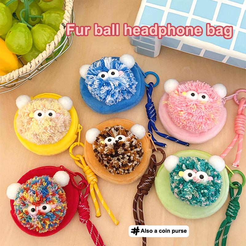 Creative Cute Fur Ball Coin Purse Cartoon Plush Doll Earphone Bag Key Pendant Backpack Hanging Decoration Couple Gifts