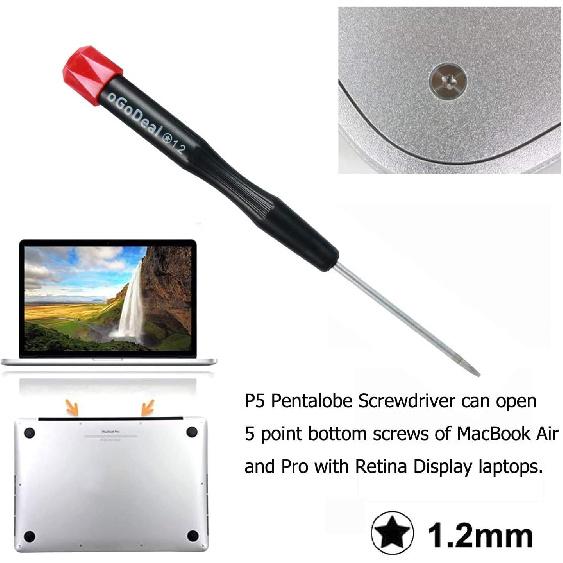 Chave de Fenda Pentalobe oGoDeal P2 P5 P6, Estrela de 5 Pontas, 0,8mm, 1,2mm e 1,5mm, Torx T5, Chave de Fenda para Apple, iPhone, Macbook Pro & Air e Retina