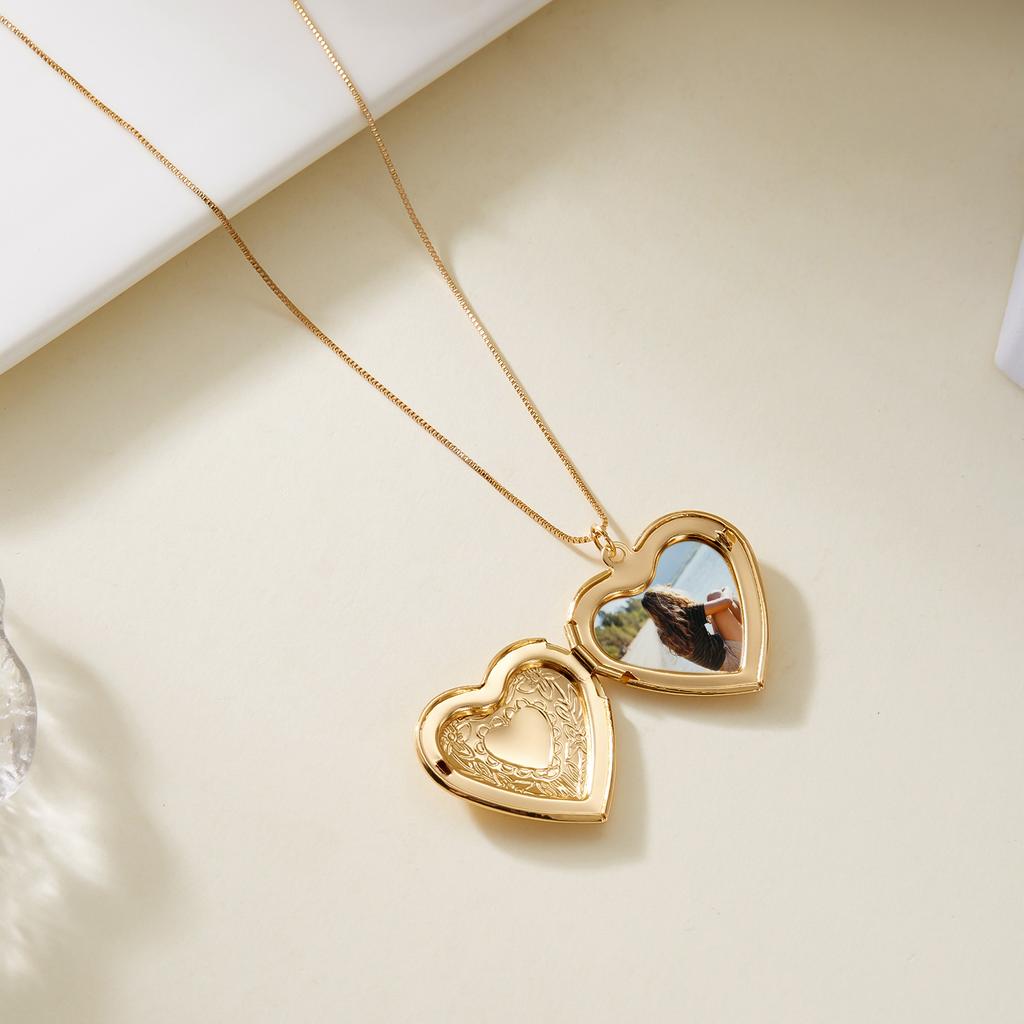 Gold Plated Heart-shaped Pendants Can Openable Photo Frame Love Faith Hope Locket Pendant Necklace Family Jewelry Gift
