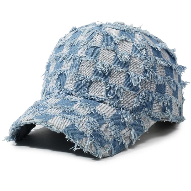 Washed Denim Baseball Cap Men'S Retro Retro Checkerboard Cap Hip Hop Trend Hat