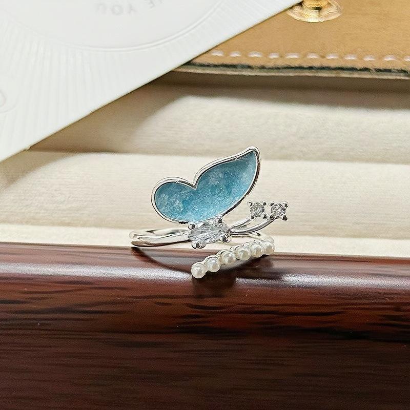 Butterfly Flower Enamel Super Flash Fashion Zir*****Pen Ring Women'S Exquisite Light Luxury Niche High-End Feeling Stacked Ring