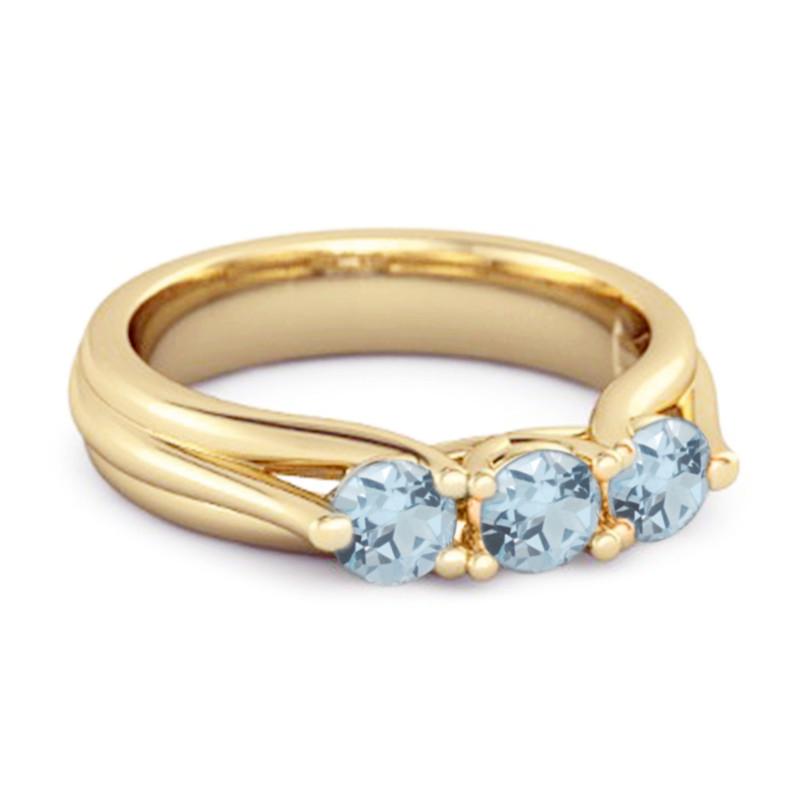 Blue Topaz Three Stone Ring - 925 Sterling Silver Gold Vermeil