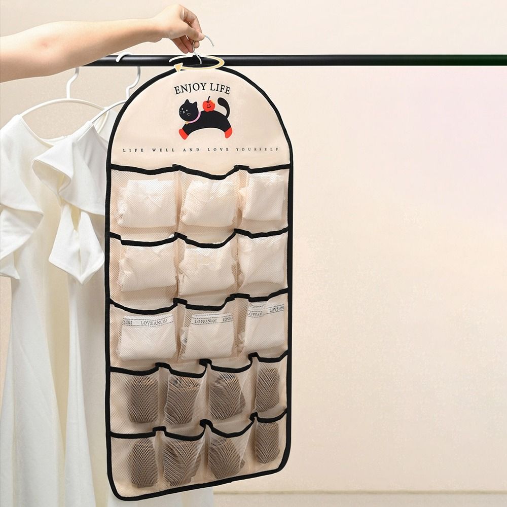 Wall Mounted Underwear Storage Hanging Bag Foldable Mesh Storage Bag Wardrobe