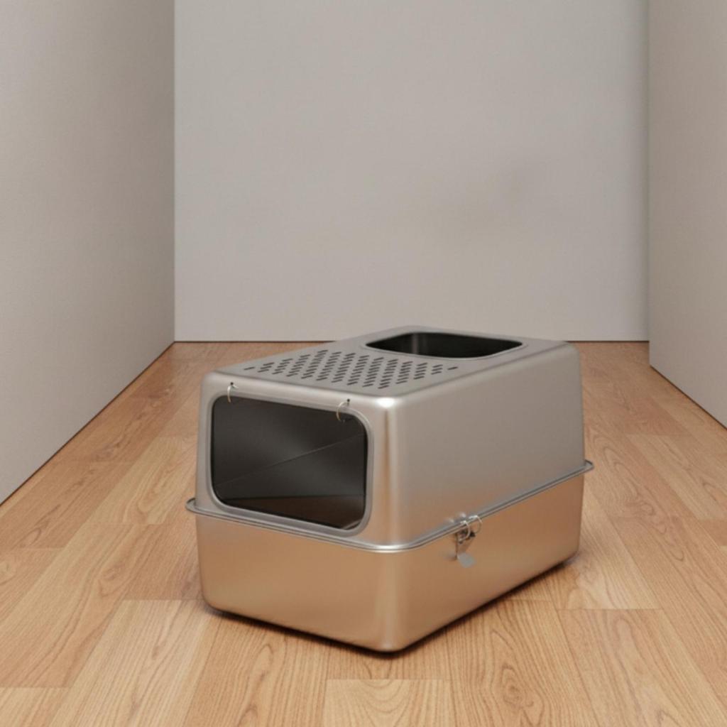 Enclosed Cat Litter Box Scratch-Resistant Stainless Steel Pet Supply