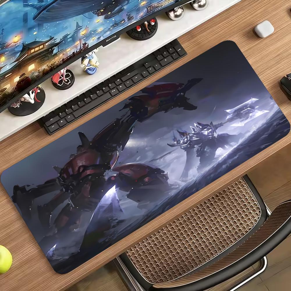 Extended Gaming Mouse Pad Mecha Warrior Pattern Stitched Edge Non Slip Rubber Desk Mat Smooth Surface For Pc Keyboard Gamers