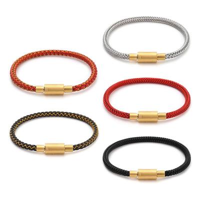 4mm Druck-Zug-Verschluss Wasserdichtes Stahlseil mit 3D Glücksperle für Männer & Frauen - Dünnes Rotes Partnerarmband