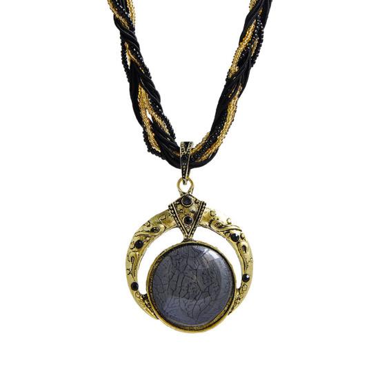 

Круглое уникальное резное богемное винтажное ожерелье, женское многослойное ожерелье-цепочка с подвеской из бисера чёрный