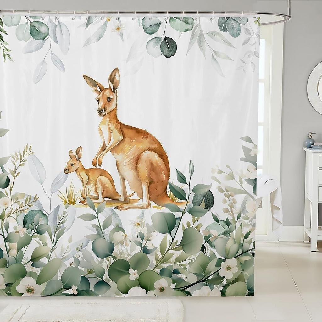 Erosebridal Cute Dachshund Waterproof Bathroom Curtain for Kids Child Green Eucalyptus Bath Curtain, Pet Animal Shower Curtain