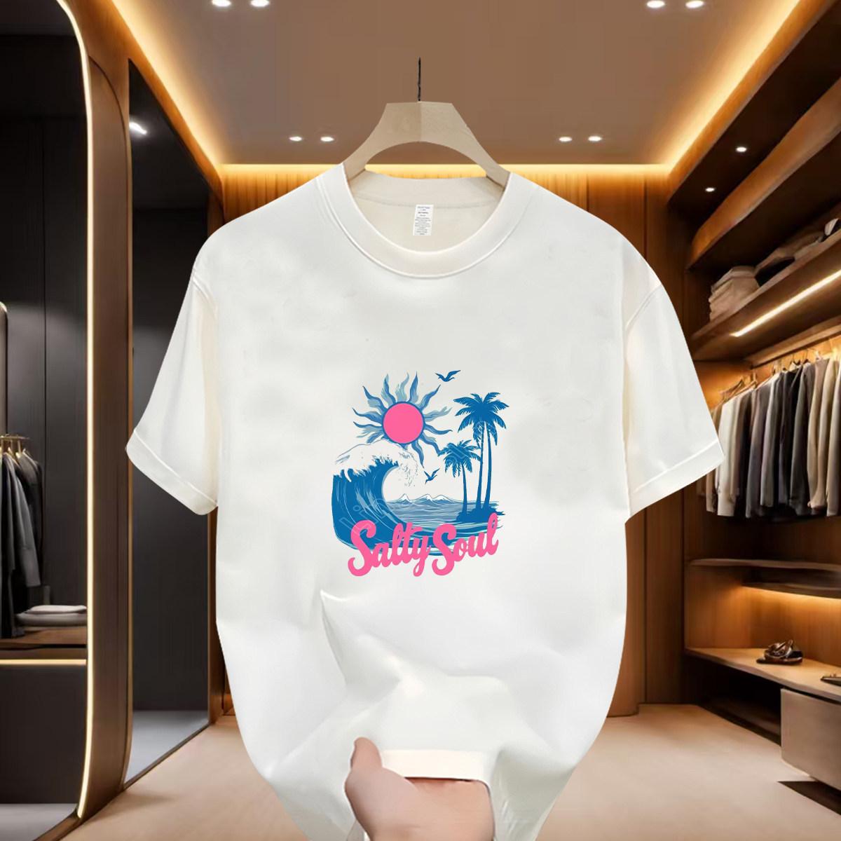 

100% Pure cotton American printed short sleeved T-shirt for men and women, trendy brand street loose couple top XXXL білий