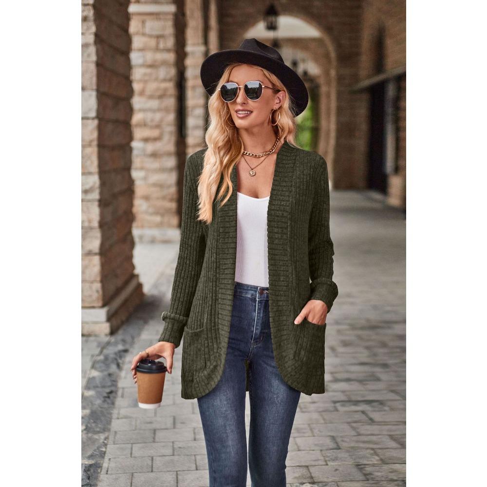 Women's Open Front Long Sleeve Knit Cardigan Loose Fit Casual Knit Sweater Coat