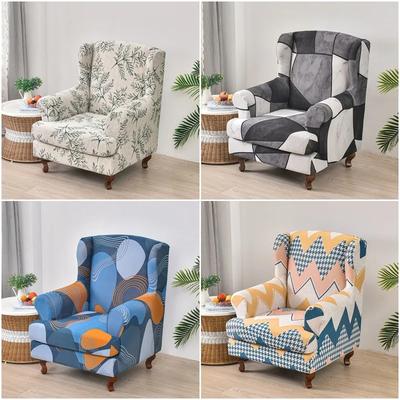 Elastic Wing Chair Covers Geometric Printed Sofa Covers Stretch Single Wingback Armchair Slipcovers with Seat Cushion Cover