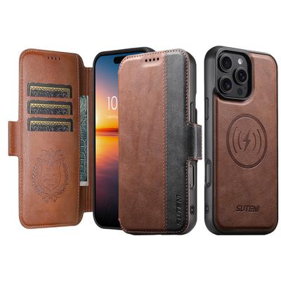 Faux Leather Wireless Charging Card Holder Stand Wallet Magnetic Flip Cover Phone Case for IPhone 16 Pro Max 15 Plus 14