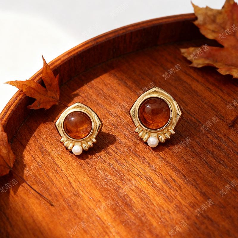 Elegant Stainless Steel Pearl Earrings - Autumn/Winter Chic