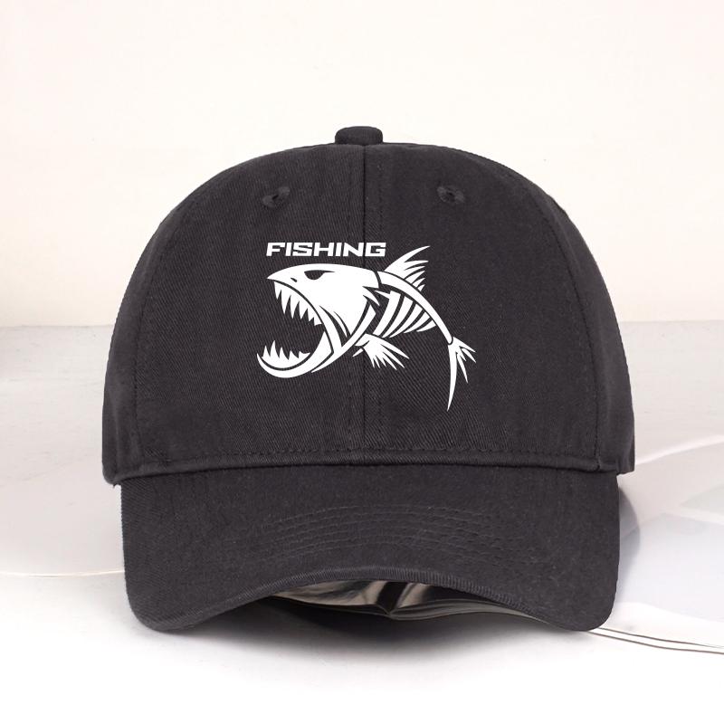 Outdoor Fishing Skeleton Fish Printed Baseball Cap Adjustable Sunshade Casual Daily Wear Breathable Hat For Unisex Anglers