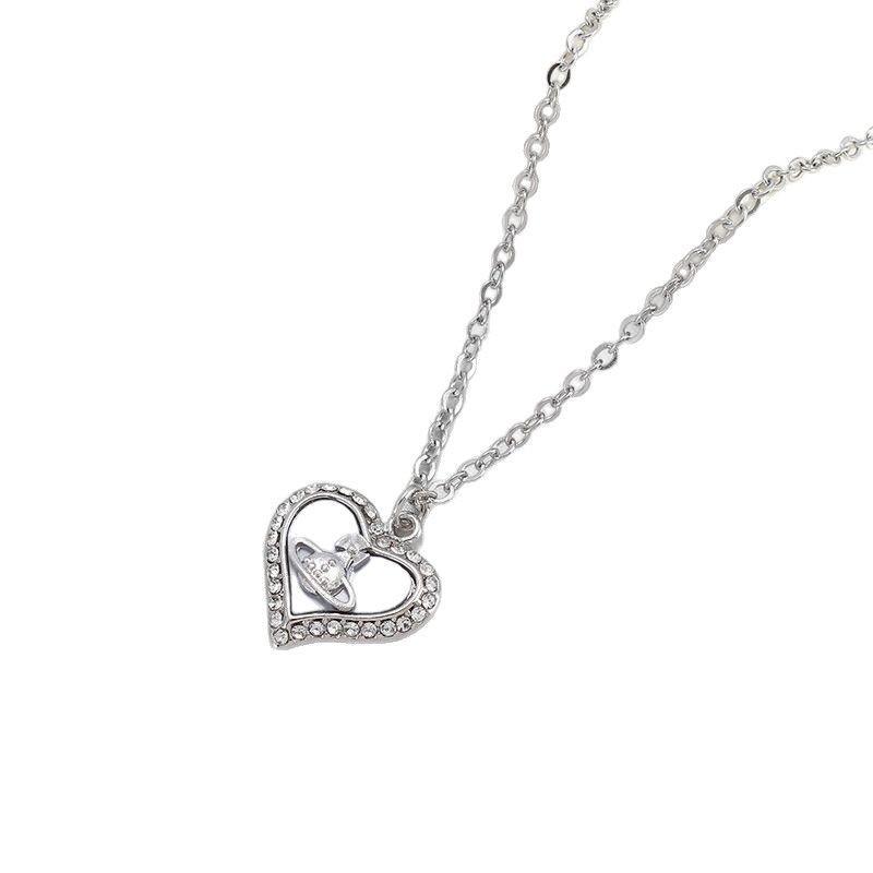 Herzanhänger der Kaiserinwitwe: Perlmutt Saturn Halskette, Damen Retro Leichter Luxus Schlüsselbeinkette.