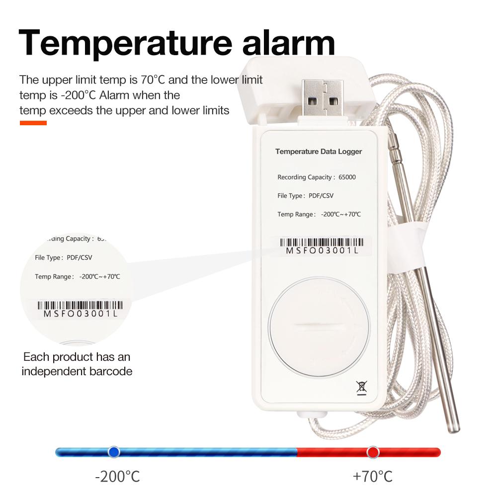 USB Temperature Recorder with External Probe -200~70℃ Ultra-low Temperature Data Logger PDF Report Datalogger for Cold-chain