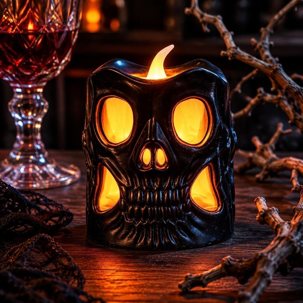 Skull Shaped Candle Lamp Halloween Desktop Scene Ornament Party Gift Decorative Oil Lamp for Event Tabletop Display