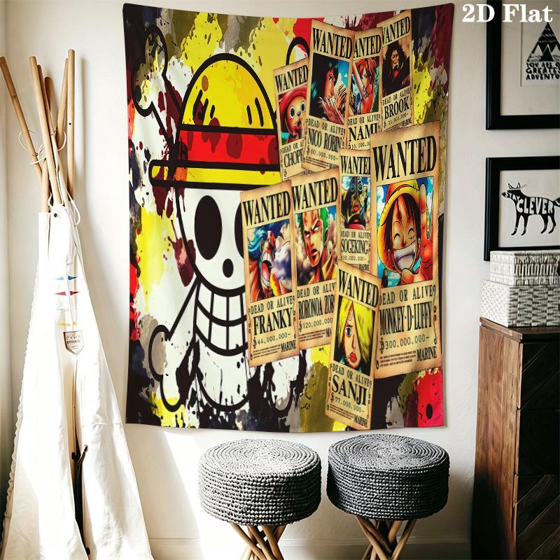 One Piece Straw Hat Pirates Wall Tapestry Aesthetic Wall Hanging Printed Fabric Blanket Decorative Tapestries For Bedroom Living Room Home Decor