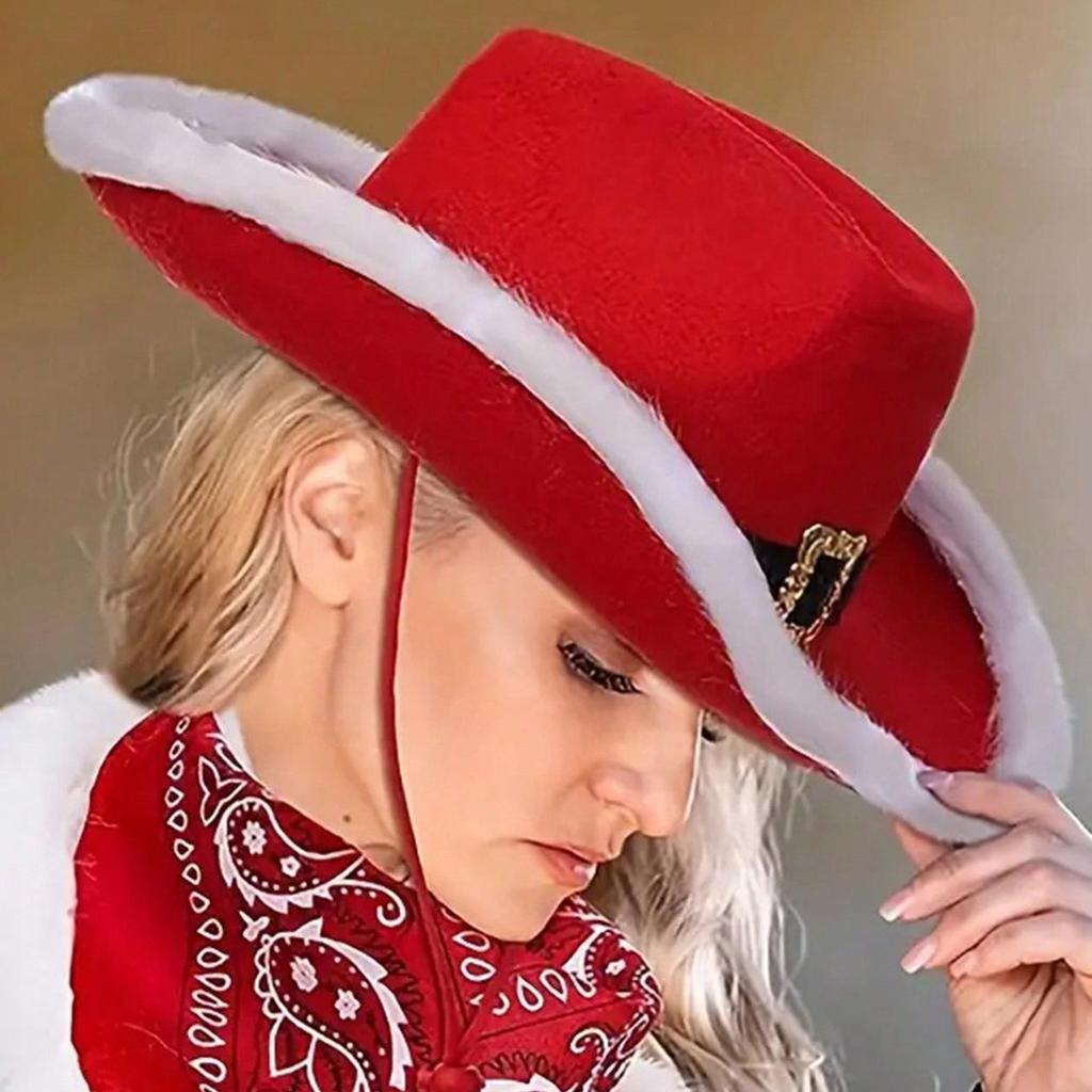 Christmas Red Denim Frayed Edge Santa Hat for Holiday Performances