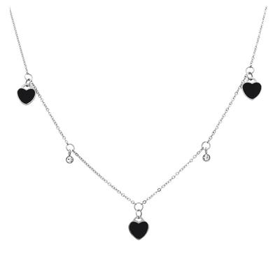 [Q2554] - Designer-Stahlhalskette 'Love' schwarz silber - Herzen 8x8 mm