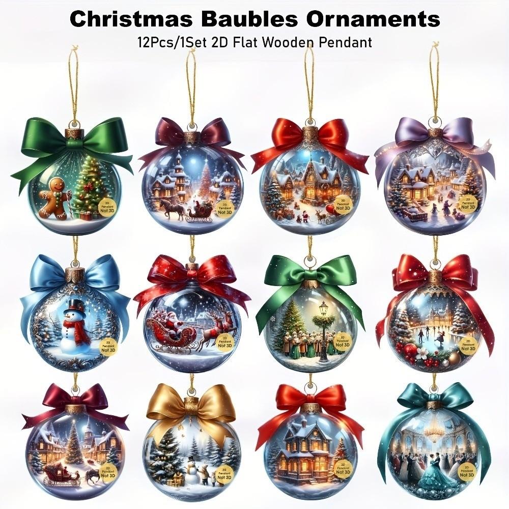 18/36Pcs Wood Christmas Tree Ornaments Santa Claus Shatterproof Xmas Tree Hangings Pendant Xmas Decorations DIY Christmas Ball