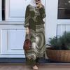 Middle Eastern Women's Long Sleeve Printed Cardigan Robe Dress