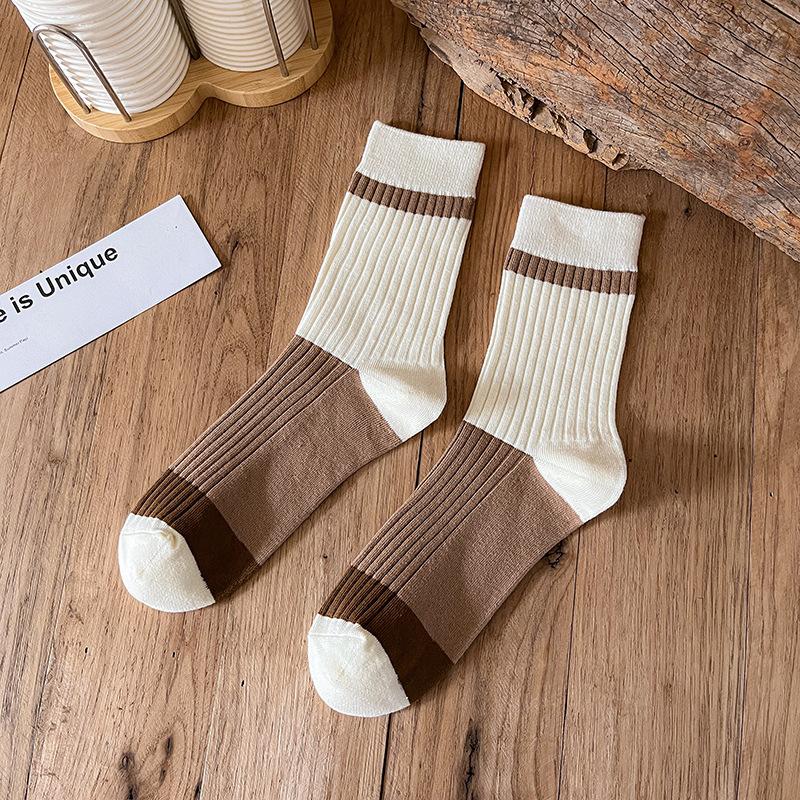 Men's Spring and Autumn Pure Color Cotton Striped Color Tube Socks